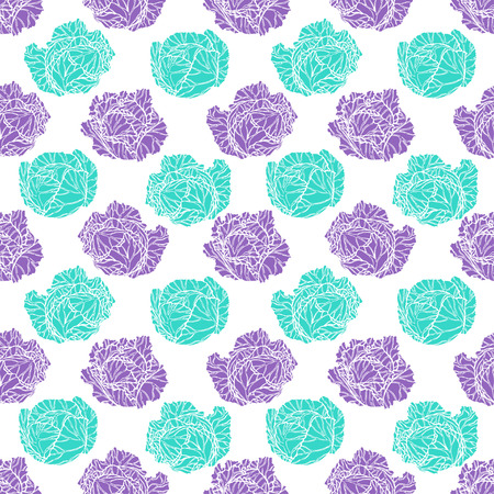 beautiful seamless pattern of purple and turquoise sketch cabbage. hand-drawn illustrationのイラスト素材