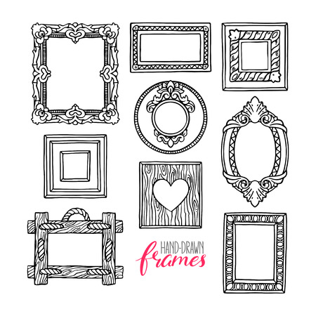 cute set of a different pictures frames. hand-drawn illustrationのイラスト素材