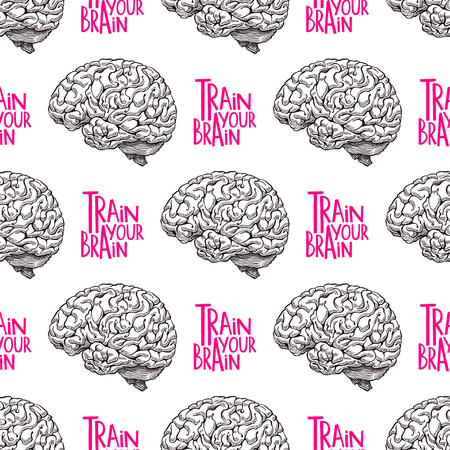 Train your brain. beautiful seamless pattern of realistic brain. hand-drawn illustrationのイラスト素材