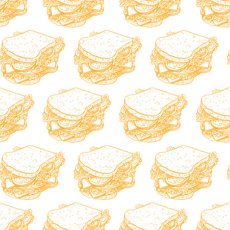 cute seamless background of appetizing sandwiches. hand-drawn illustrationのイラスト素材
