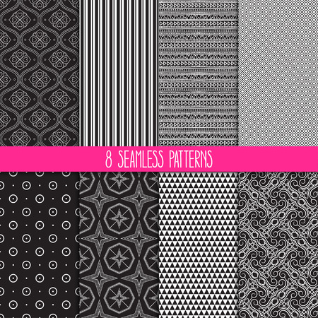 set of eight different ornamental patterns. Ethnic floral and geometric ornamentsのイラスト素材