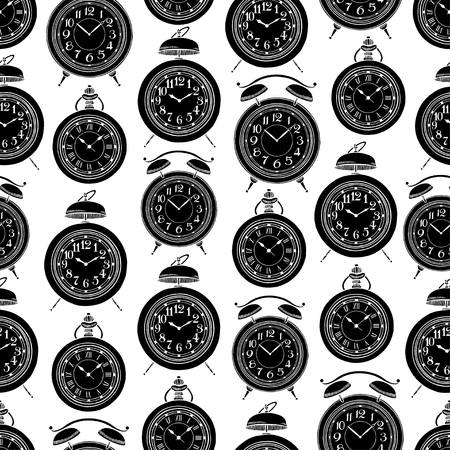 cute seamless background of vintage clock. hand-drawn illustrationのイラスト素材