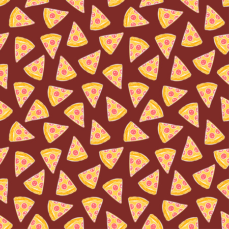 cute seamless background of delicious pizza slices. hand-drawn illustrationのイラスト素材