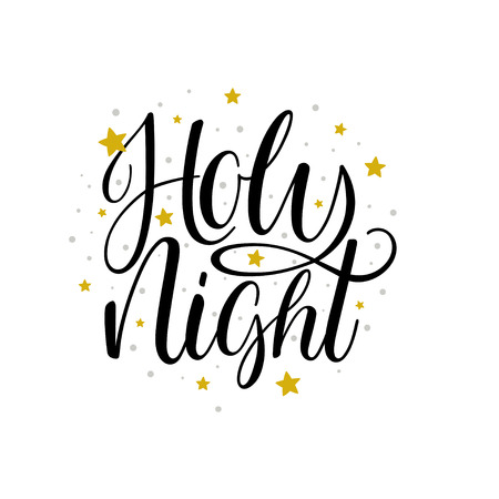 Holy night. Christmas handwriting greeting cardのイラスト素材