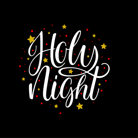 Holy night. Christmas handwriting greeting cardのイラスト素材