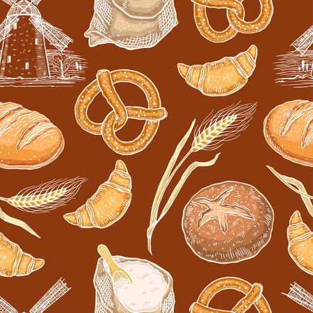Pattern with a variety of bakery products.のイラスト素材