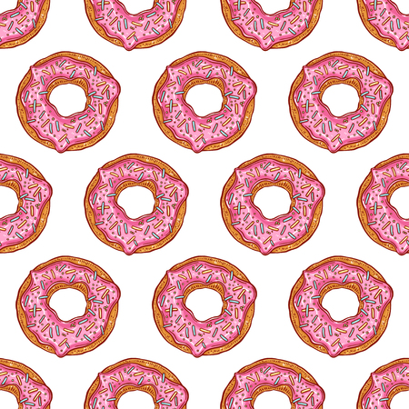 Cute seamless background of pink donuts. hand-drawn illusrtrationのイラスト素材