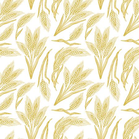 Seamless background of wheat. Hand-drawn illustrationのイラスト素材