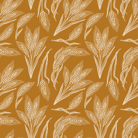 seamless background of wheat. Hand-drawn illustrationのイラスト素材