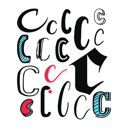Letters C Set. Different styles. Hand-drawn illustrationのイラスト素材