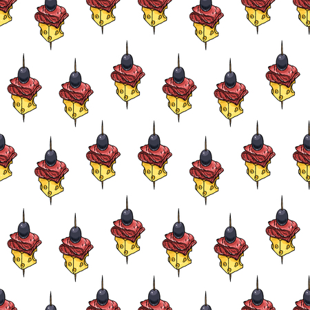 seamless background of appetizing canapes. hand-drawn illustrationのイラスト素材