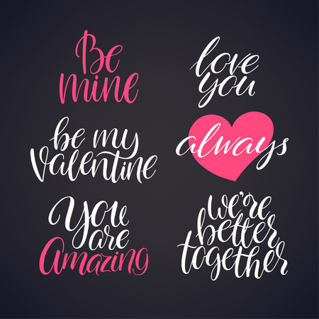Cute set of handwritten lettering quote to valentines dayのイラスト素材