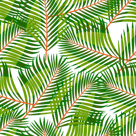 Seamless background of different green tropical leaves on white backgroundのイラスト素材