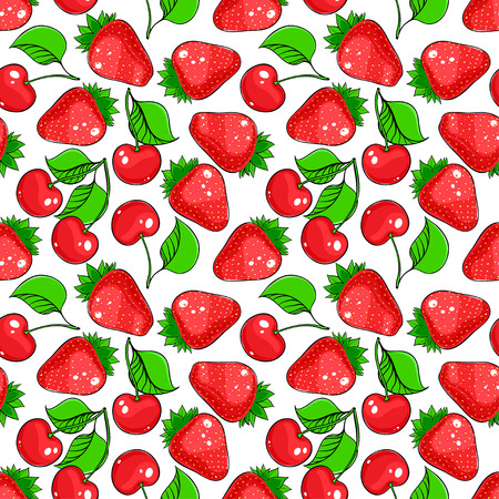 seamless background with ripe cherries and strawberriesのイラスト素材