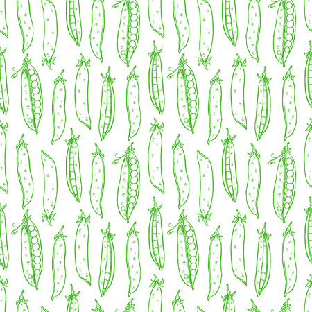 Cute seamless background of ripe fresh peas. Hand-drawn illustrationのイラスト素材