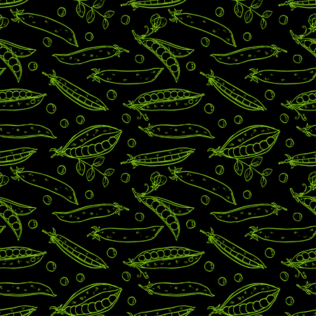 Cute seamless background of ripe fresh peas. Hand-drawn illustrationのイラスト素材