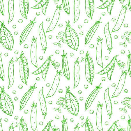 Cute seamless background of ripe fresh peas. Hand-drawn illustrationのイラスト素材