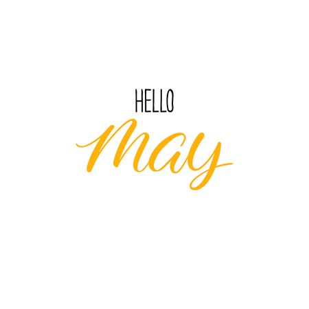 Hello may calligraphy. Spring greeting card. Hand-drawn illustrationのイラスト素材