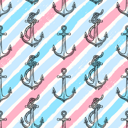 Cute seamless background of anchors. hand-drawn illustrationのイラスト素材
