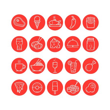 Food and Drink round icons set. Vector illustrationのイラスト素材