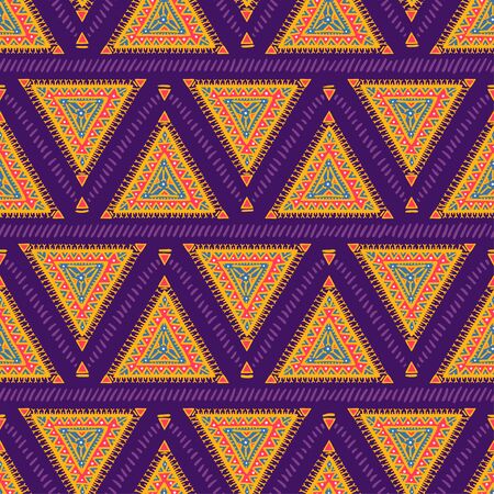 Seamless tribal pattern with orange triangles. Vector illustration.