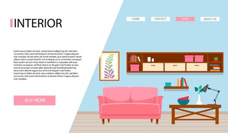 Interior living room in the flat style. Web banner of living room.のイラスト素材