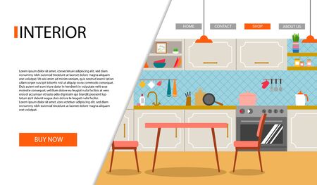 Interior of a kitchen in Flat style. Web banner of kitchenのイラスト素材