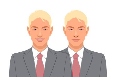Set of two man. Smiling and not isolated on a white background. Vector illustrationのイラスト素材