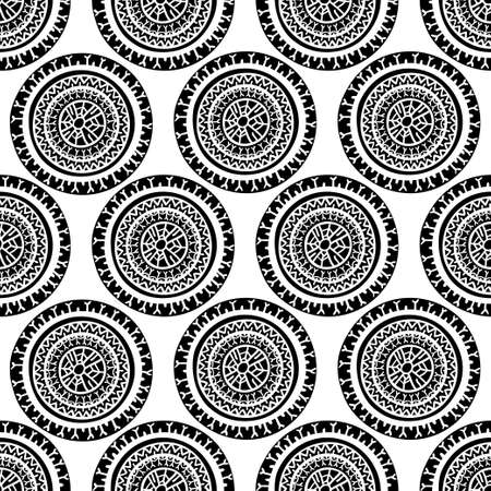 Black and white Seamless pattern. Vintage decorative round elementsのイラスト素材
