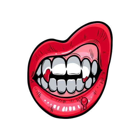 Illustration of vampire lips with blood. Halloween bloody sexy mouthのイラスト素材