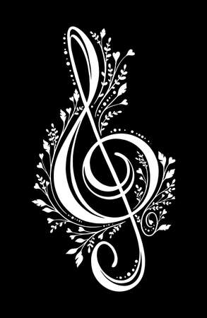 treble clef music symbol with cute floral patternのイラスト素材