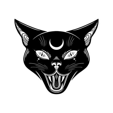 Angry Black witches cat. Happy Halloweenのイラスト素材