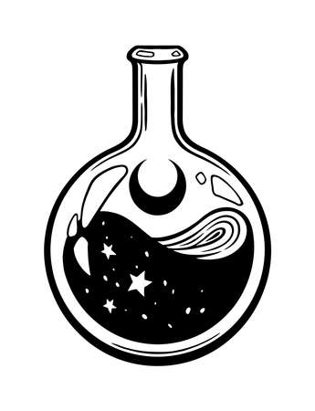 Magic potion in a glass bottle. Vector illustrationのイラスト素材