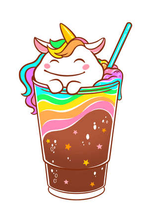 Kawaii Rainbow Unicorn Coffee Cup - Coffee With Rainbow Insideのイラスト素材