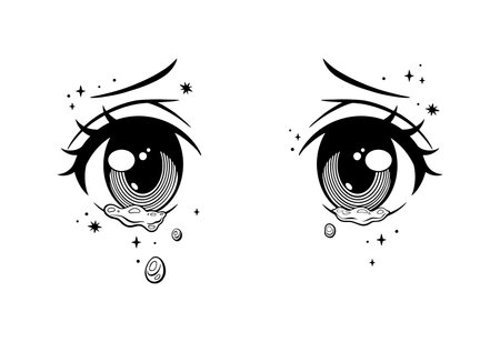 Cute crying anime girl eyes. Vector illustrationのイラスト素材