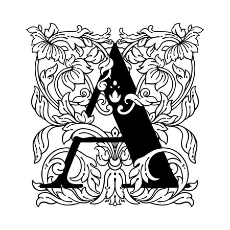 letter A flower ornament Monogram alphabet. Beautiful floral capital letters vector logoのイラスト素材