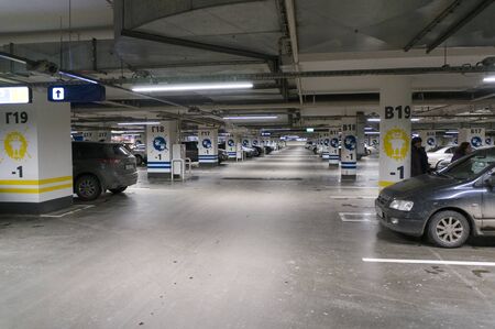 November 8, 2019. Russia, Novosibirsk, Underground parking of a large shopping center