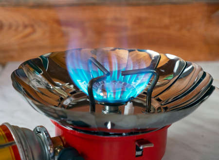 Portable Gas Stove with Blue Flame Burning Gas