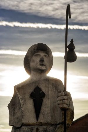 Villafranca of Bierzo, Leon, Spain, november 05, 2017: pilgrim monument in way of St James to Compostelaのeditorial素材