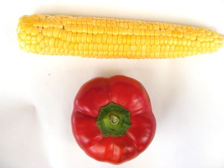 corncob with red paprikaの写真素材