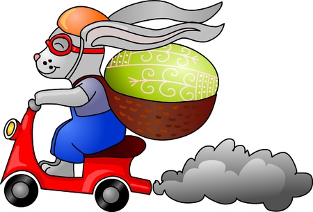 Easter bunny on a  motorcycle whit an egg on his backのイラスト素材