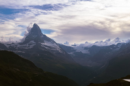 the Matterhorn in the morning with cloudsの写真素材