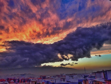 set of clouds at sunsetの写真素材