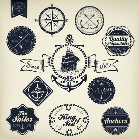 Set Of Vintage Retro Nautical Badges And Labelsのイラスト素材
