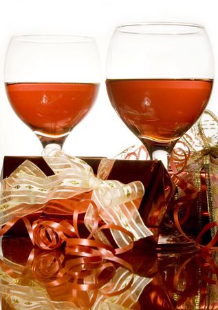 Christmas gifts and red wineの写真素材