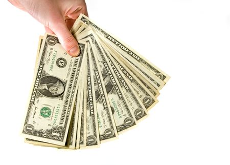 Hand with one dollar banknotes