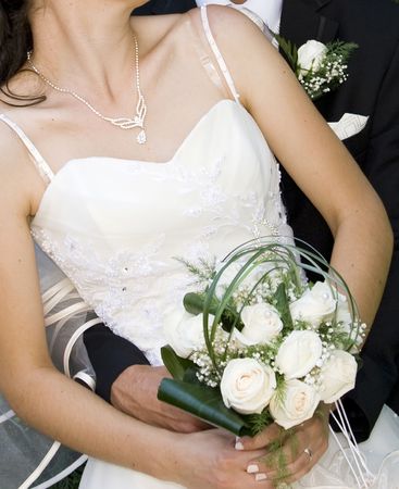 Bride with wedding bouquetの写真素材