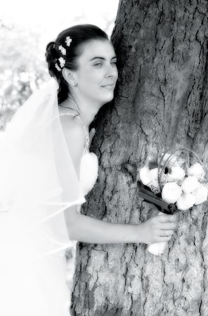 Bride with wedding bouquetの写真素材