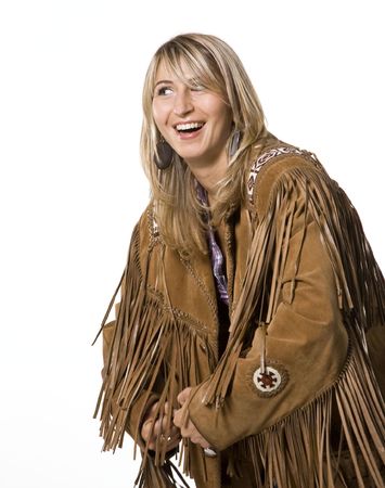 Sexy cow girl with indian lether jacketの写真素材