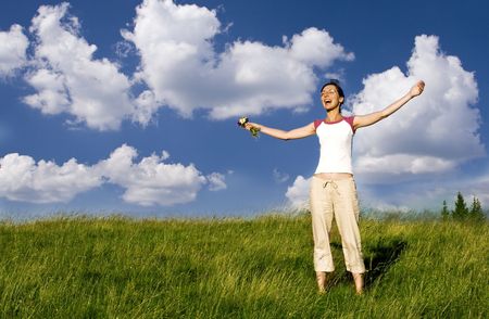 Woman enjoying summerの写真素材